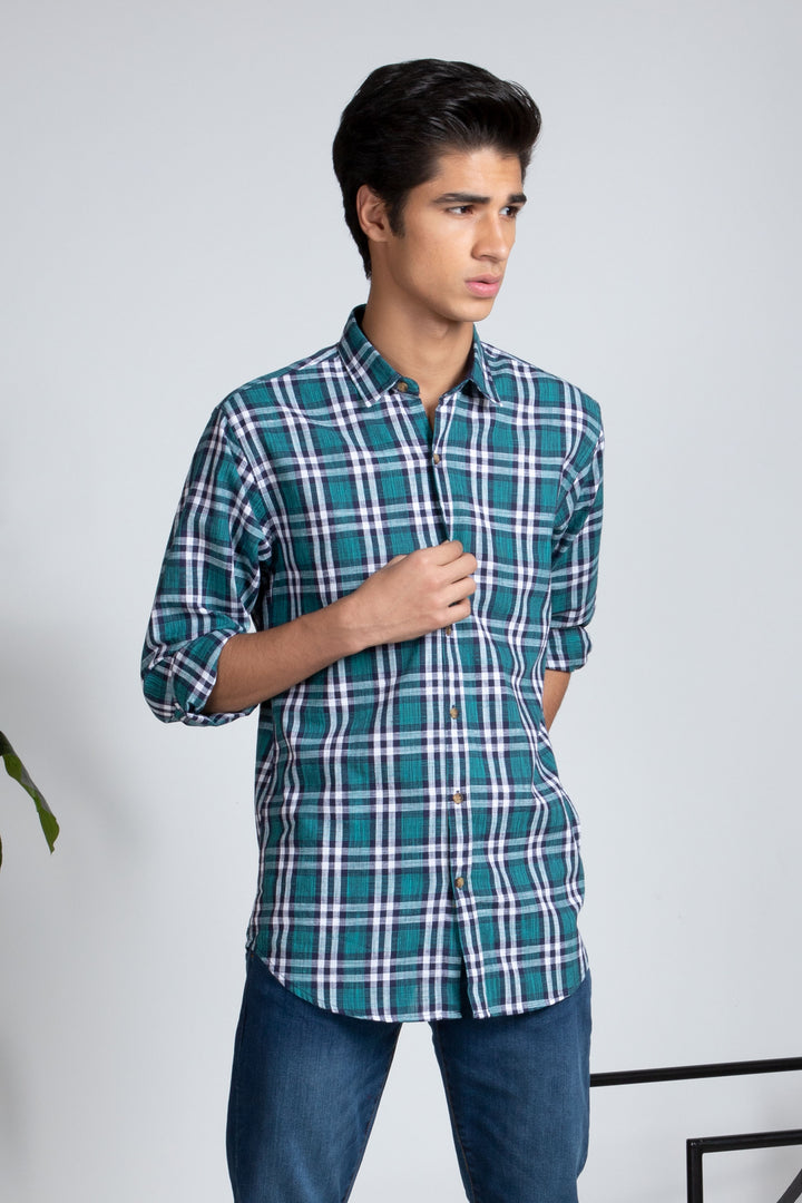 Teal Plaid Shirt Equator