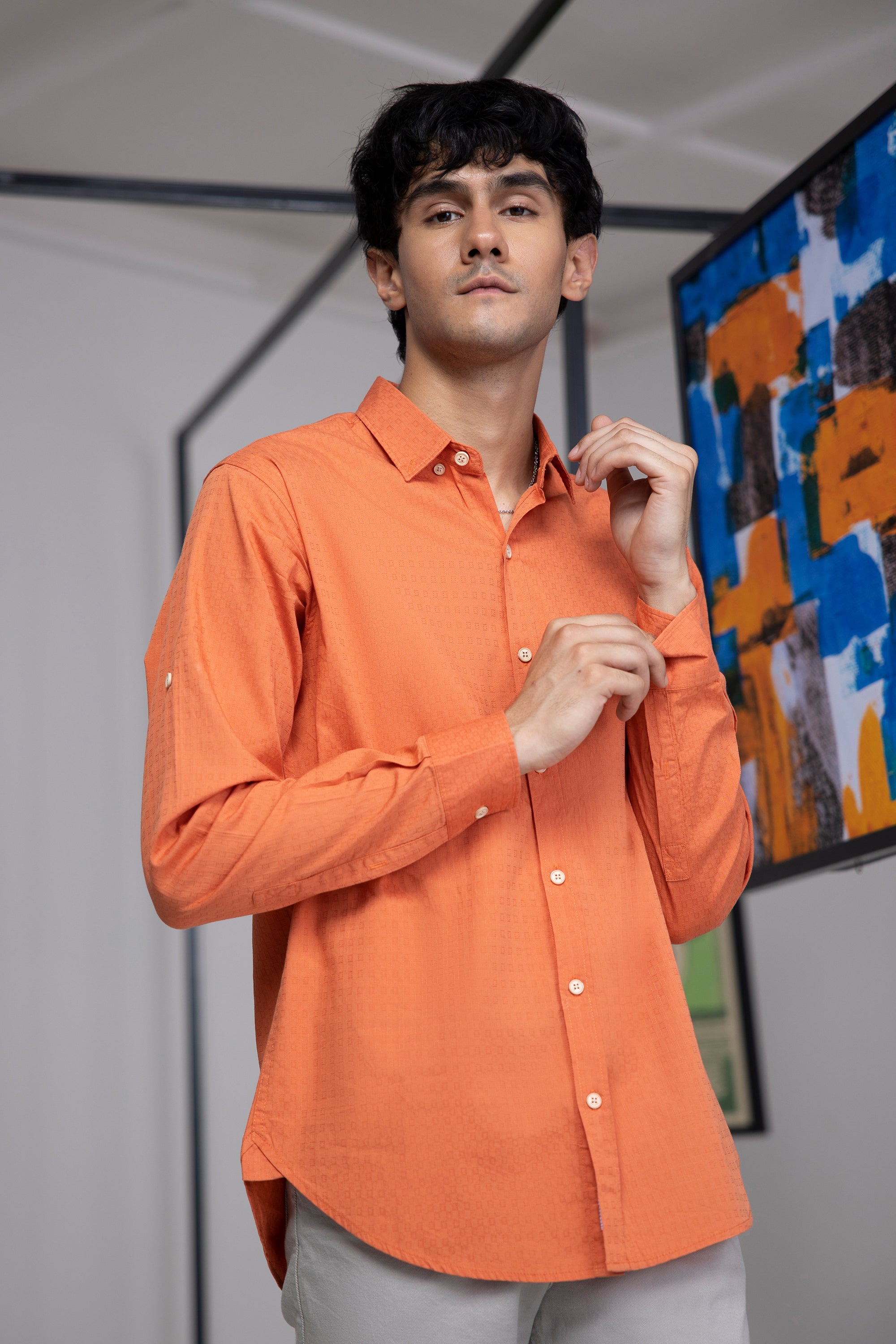 Orange Jacquard Shirt