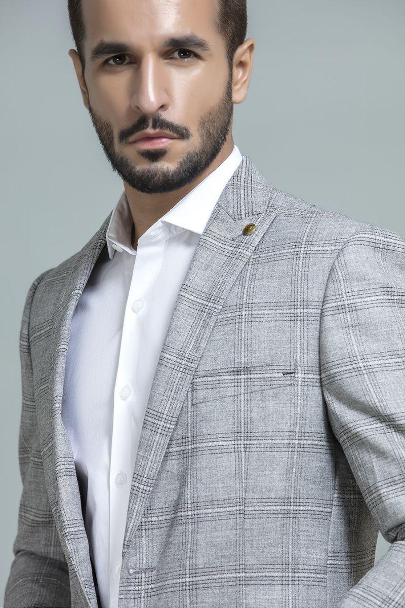 Light Grey Checkered Blazer - Equator Stores