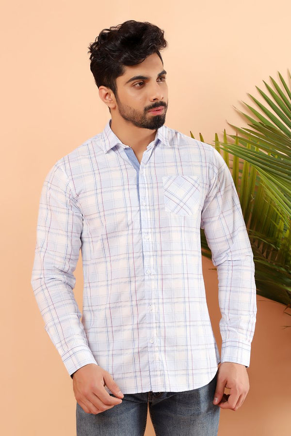 Shale Blue Windowpane Casual Shirt FS Regular Fit Equator