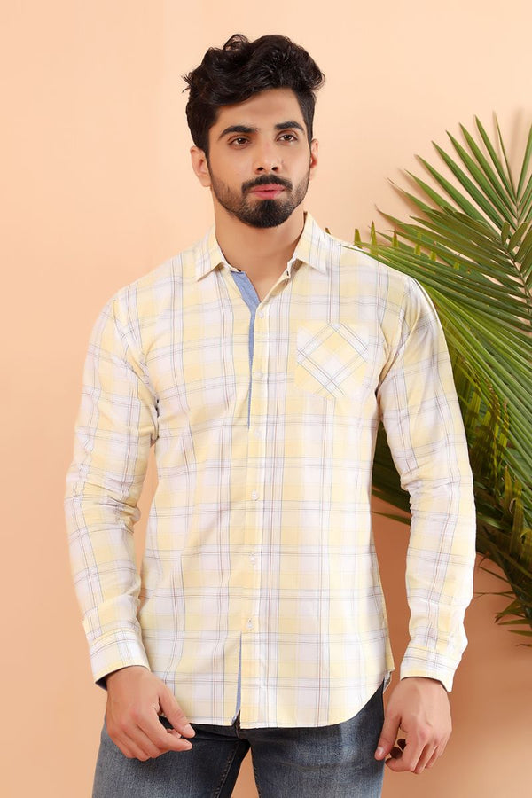 Yellow Windowpane Casual Shirt FS Regular Fit Equator