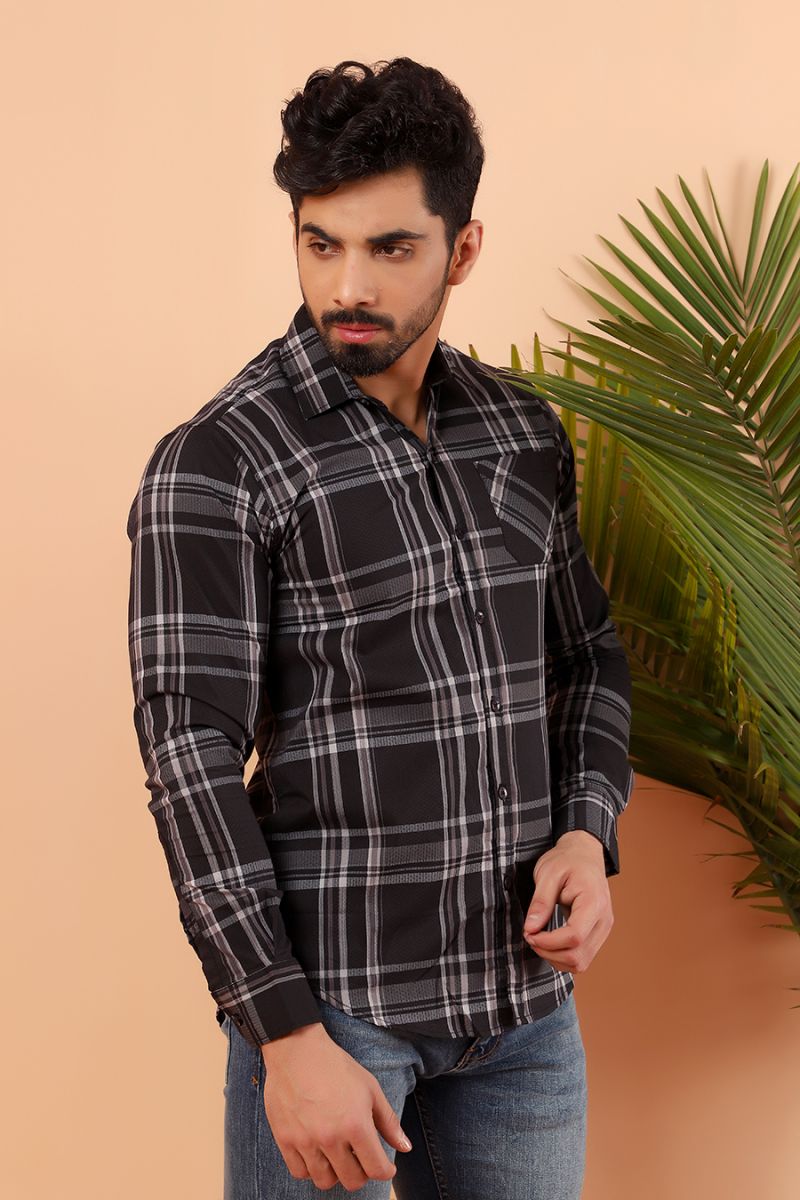 Black Plaid Casual Shirt FS Regular Fit Equator