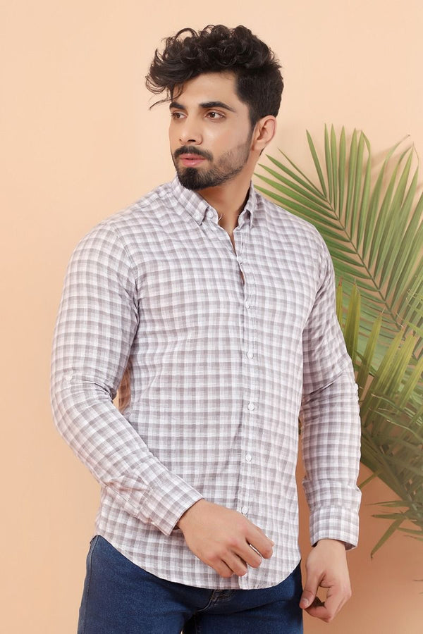 Grey Fine Check Casual Shirt FS Slim Fit Equator