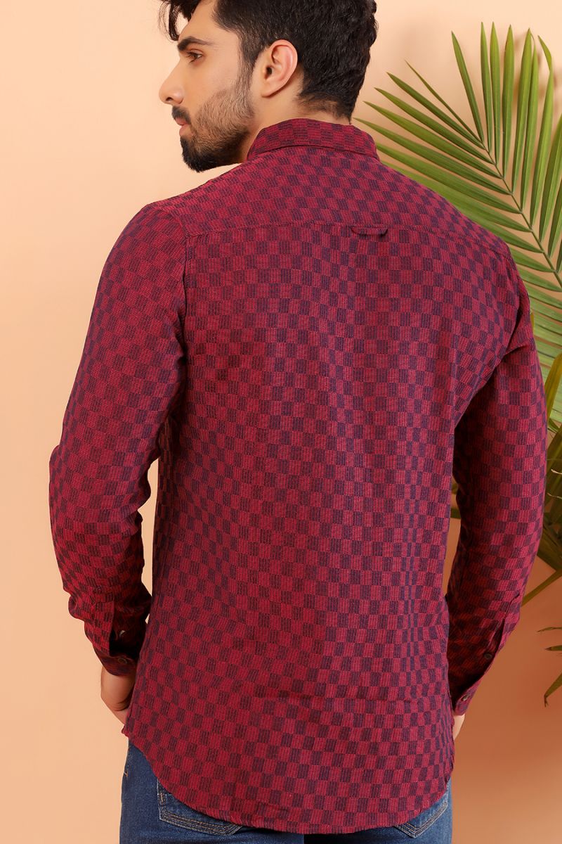 Maroon Checkerboard Casual Shirt FS Regular Fit