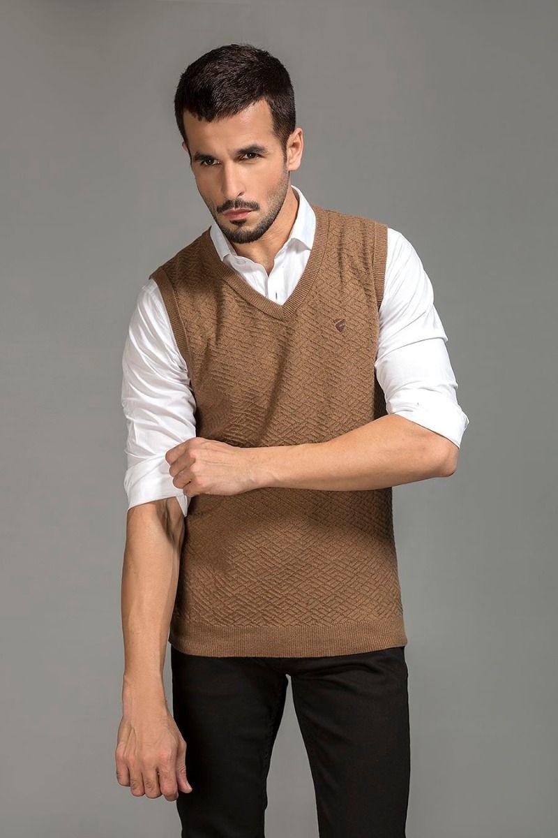 Brown V neck Sleeveless Sweater - Equator Stores