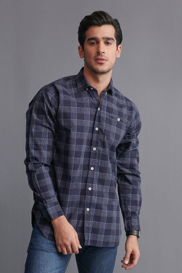 NAVY MADRAS CHECK SHIRT Equator