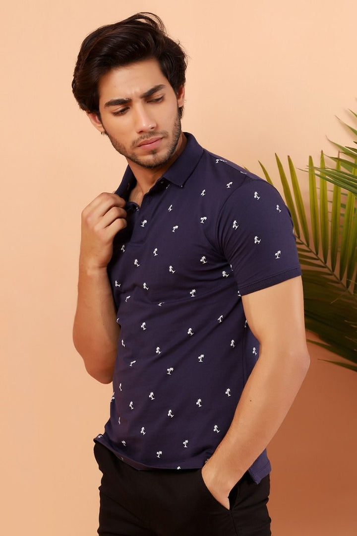 Navy Printed Polo Equator