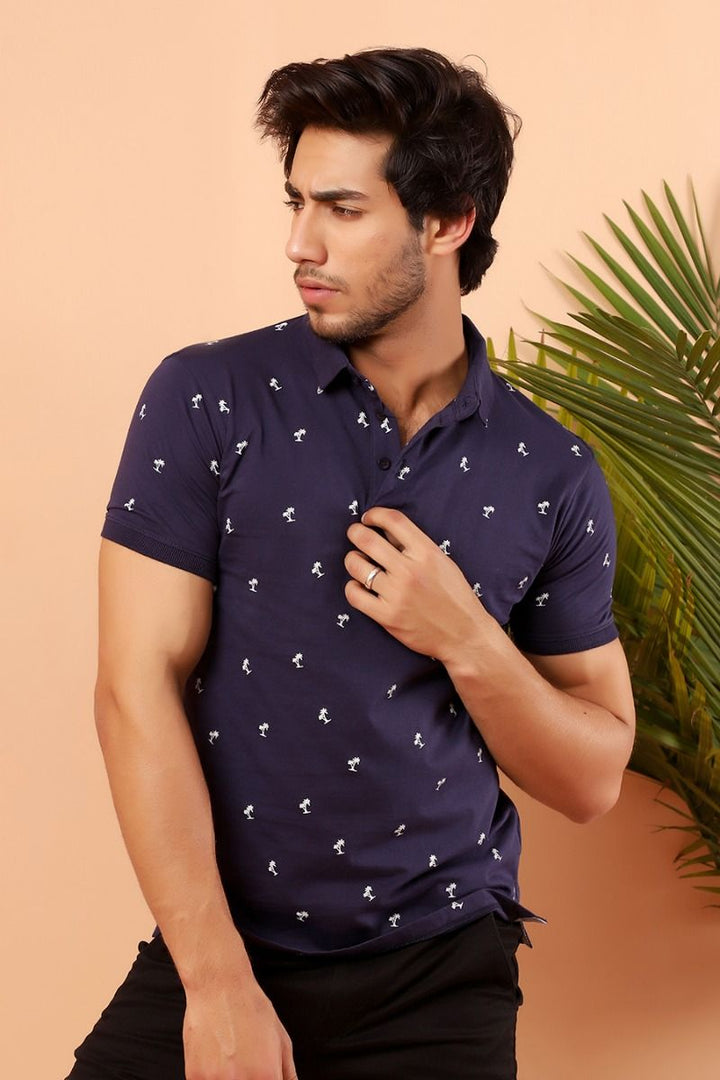 Navy Printed Polo Equator