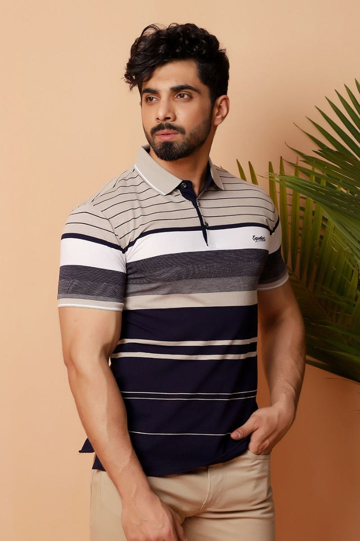 Beige Striped Polo Equator