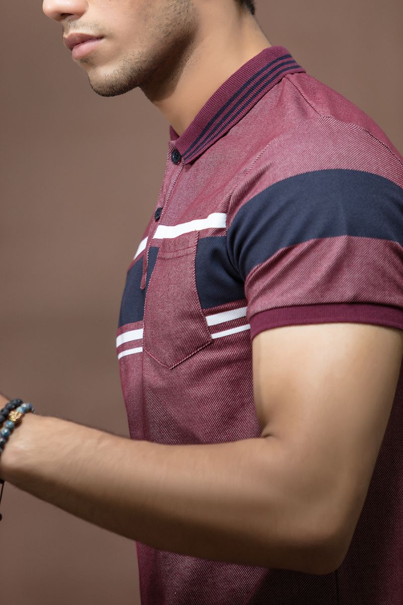Maroon T Shirt Collar HS