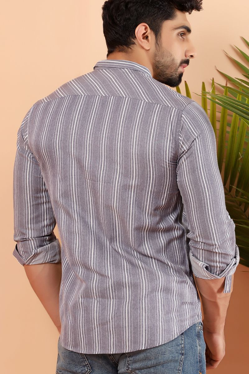 Grey Reverse Stripe Casual Shirt FS Slim Fit