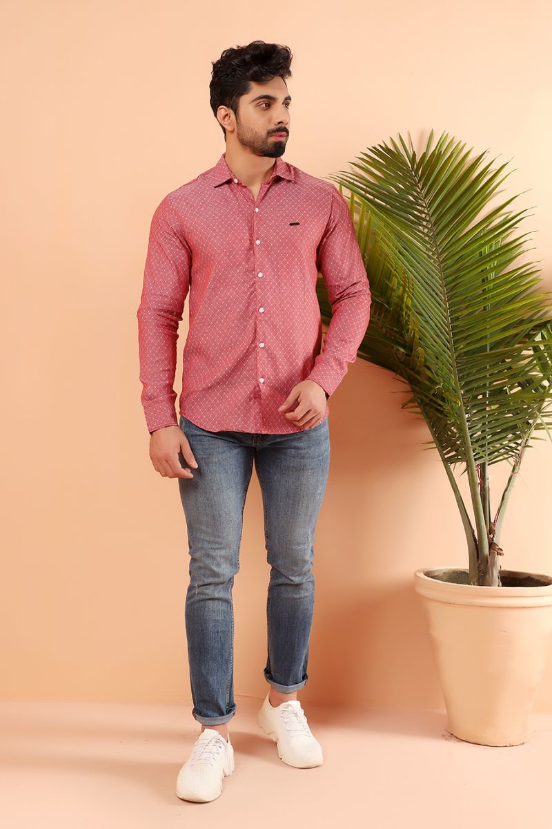 Red Pique Casual Shirt FS Slim Fit Equator