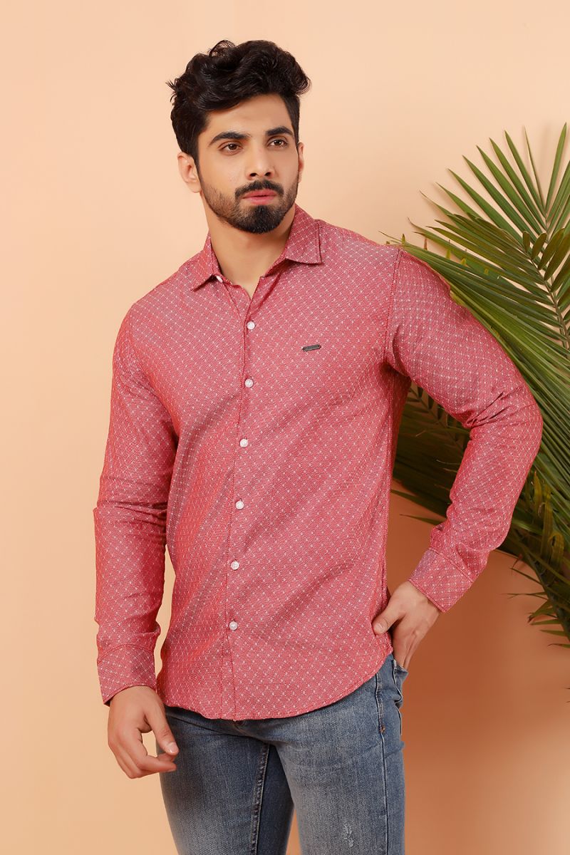 Red Pique Casual Shirt FS Slim Fit